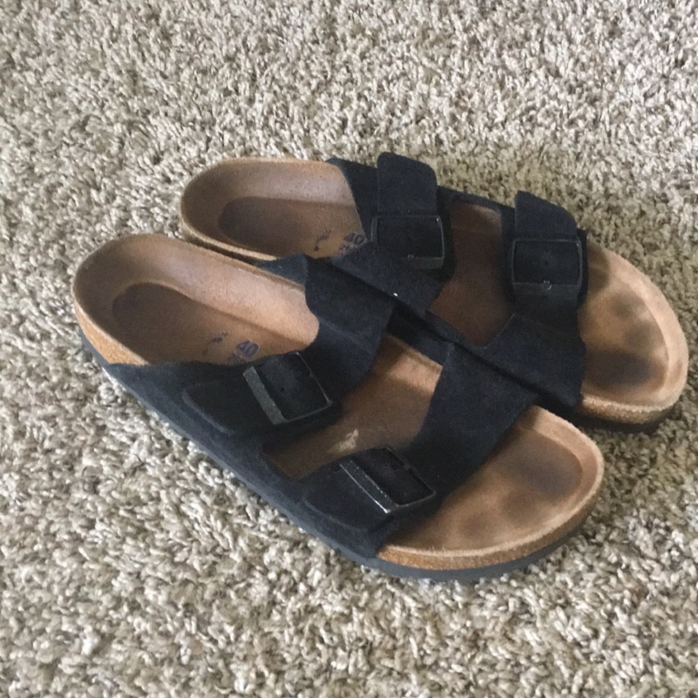 Black suede Arizona birkenstocks